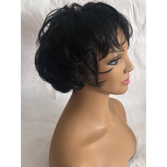 Short Wavy tousled Bob Wig color 1B off black with skin part-  Classic Style - Picture 2 of 7